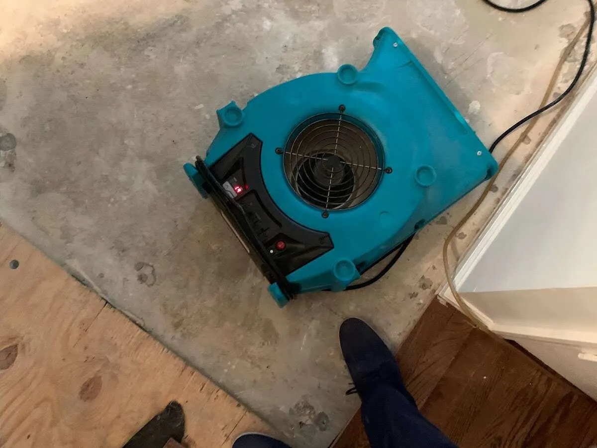Air mover drying subfloor during Leak Detection & Repair in Bonita